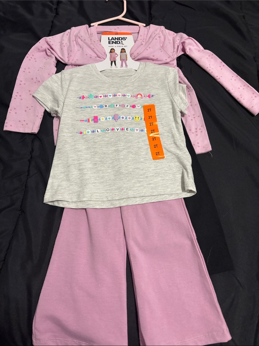 Lands' End Pink and Gray Girls' 4-Piece PlaySet with Stars & Stripes Graphics